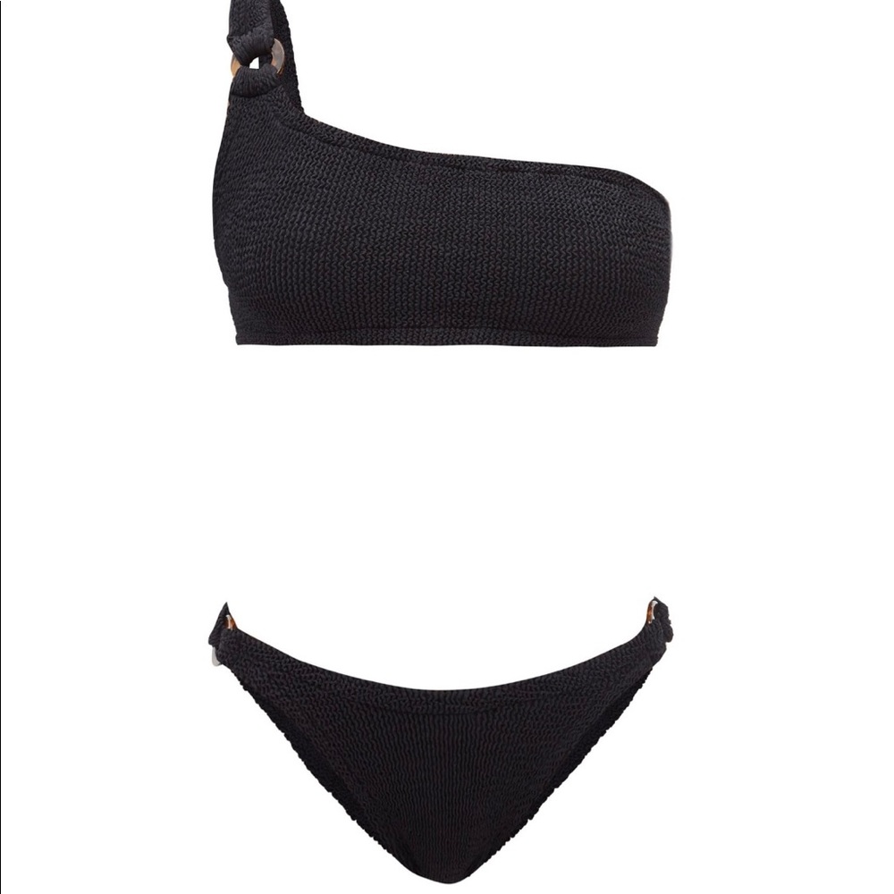 Hunza G black zadie one shoulder crinkle bikini